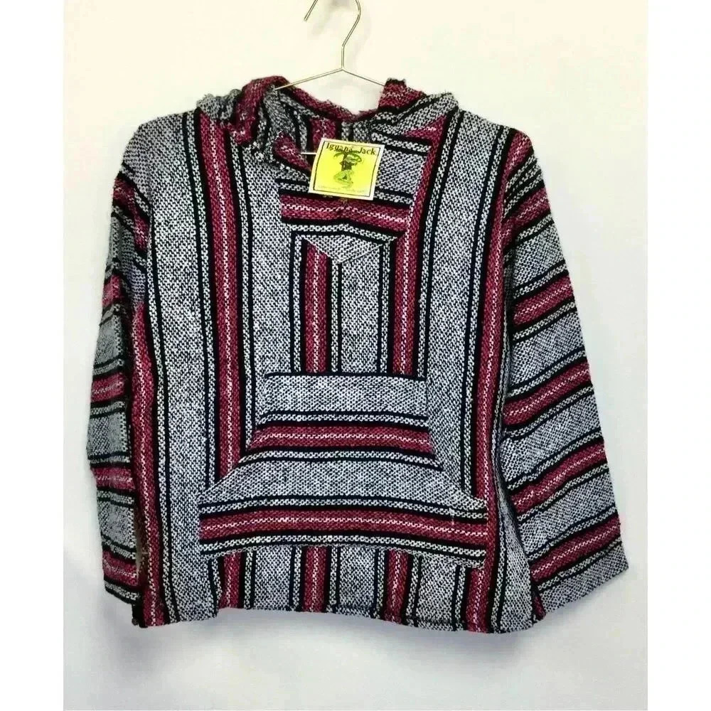 NWT Vintage Iguana Jack Womens Mens Multi-Color Baja Blanket Pullover Hoodie Sma